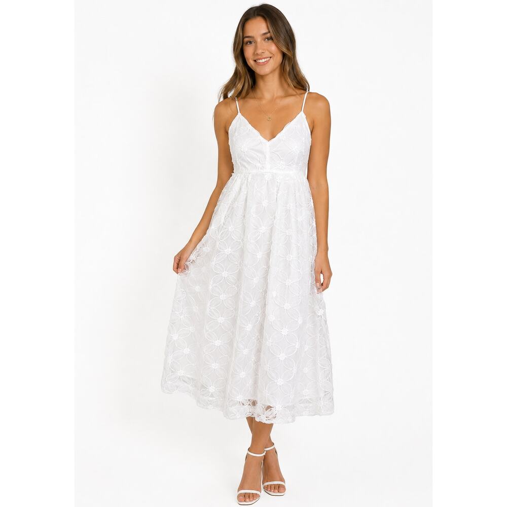 Lulus White Lace Midi Dress NWT Smocked Back Size M